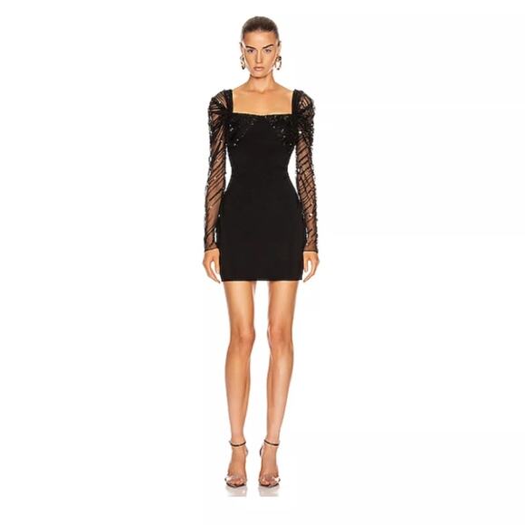 FWRD Cushnie Off The Shoulder Mini Dress Sequin Embellished Tulle Sleeve Size 0 - Picture 2 of 14